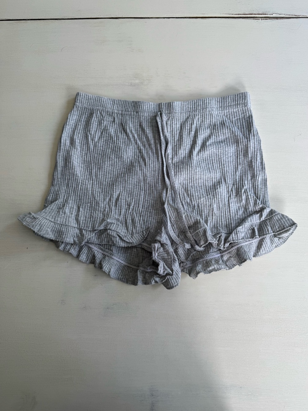 Gray Ribbed Ruffle Shorts
